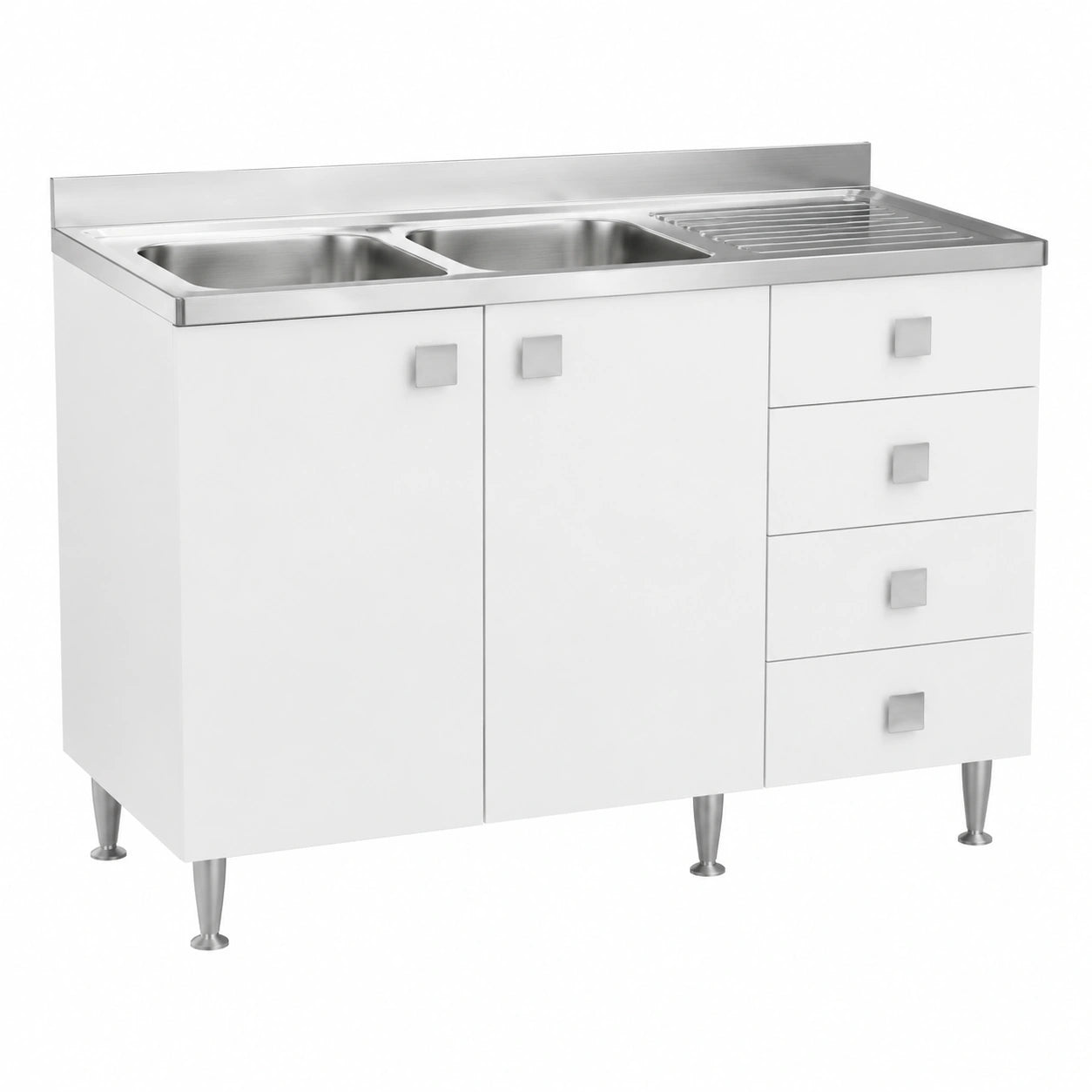 Gabinete de Cocina Blanco con Fregadero de Acero Inoxidable de Doble Tazón y Escurridor