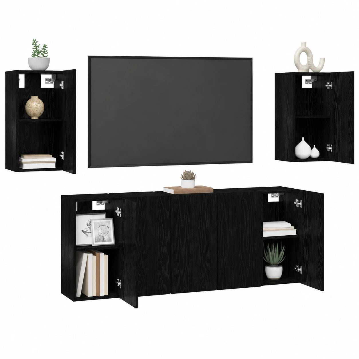 Conjunto de Muebles para TV de 7 Piezas en Roble Negro, Moderno y Compacto