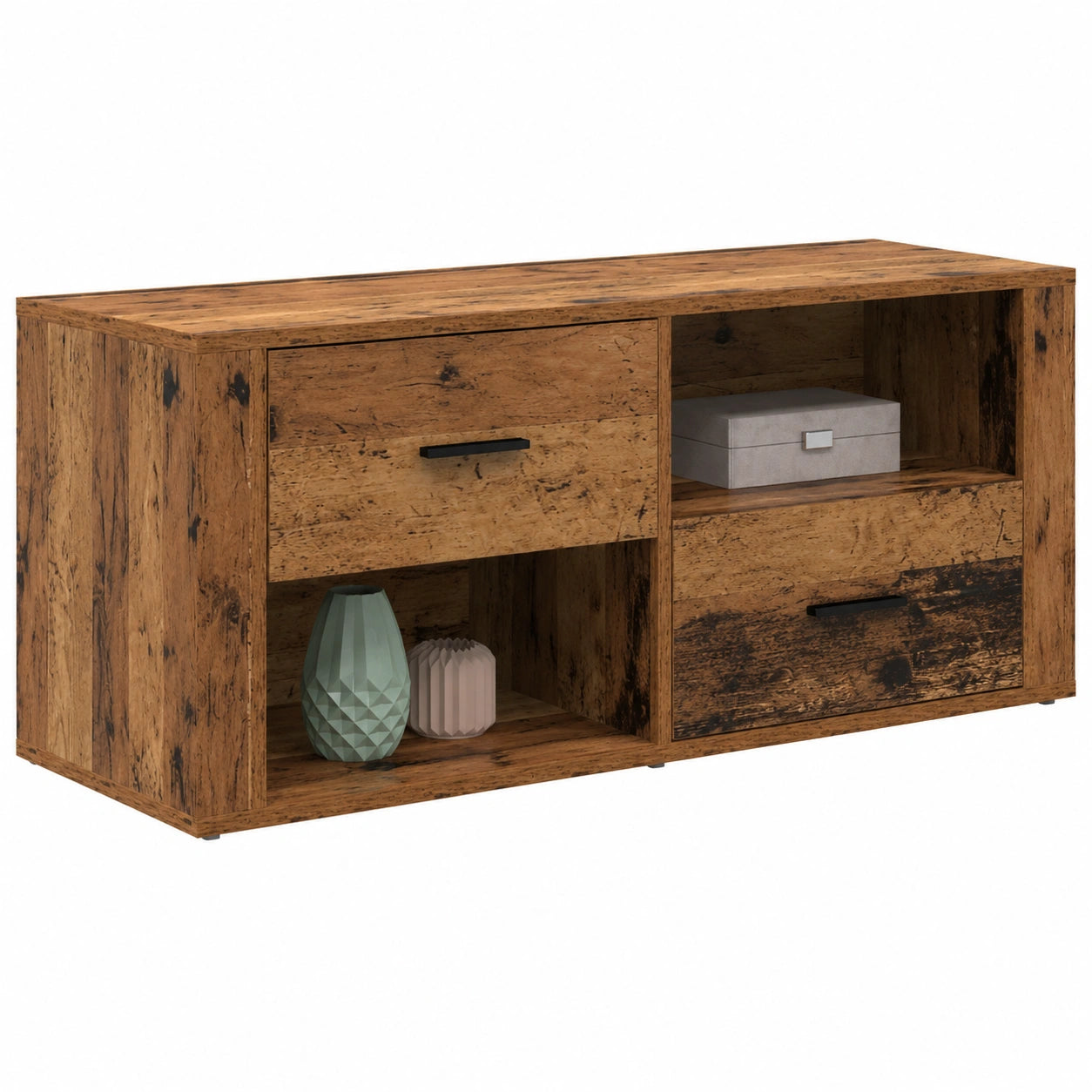 Mueble de TV de Madera Reciclada con Cajones, 100x35x40 cm, Diseño Rústico