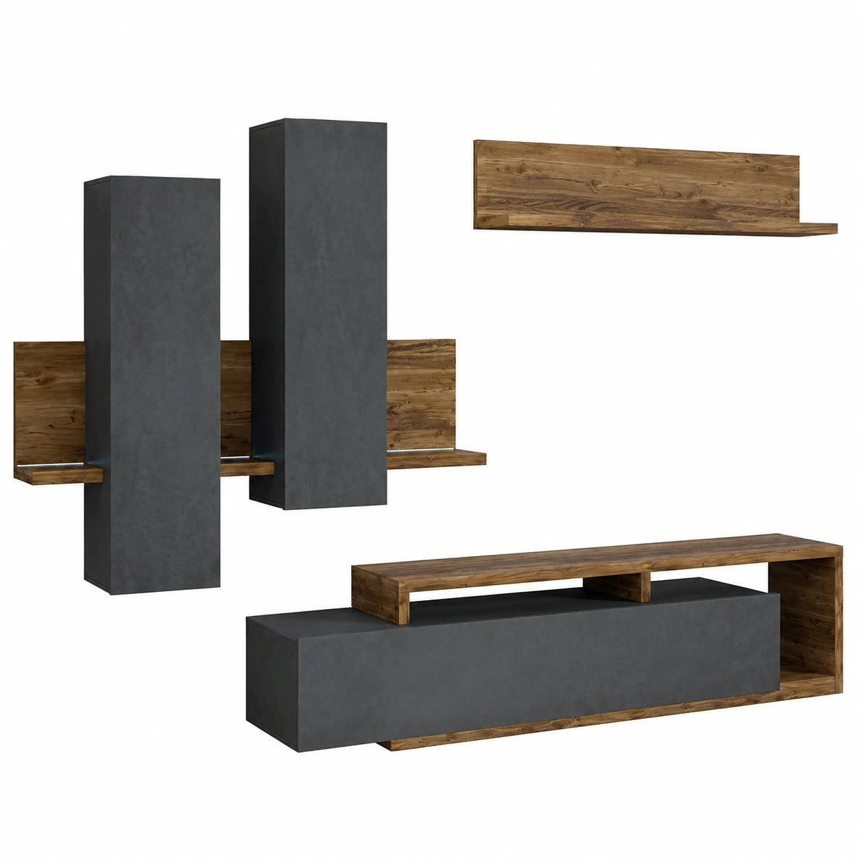 Set de Muebles de Sala con Iluminación LED, Bergamo, Gris y Roble Oscuro