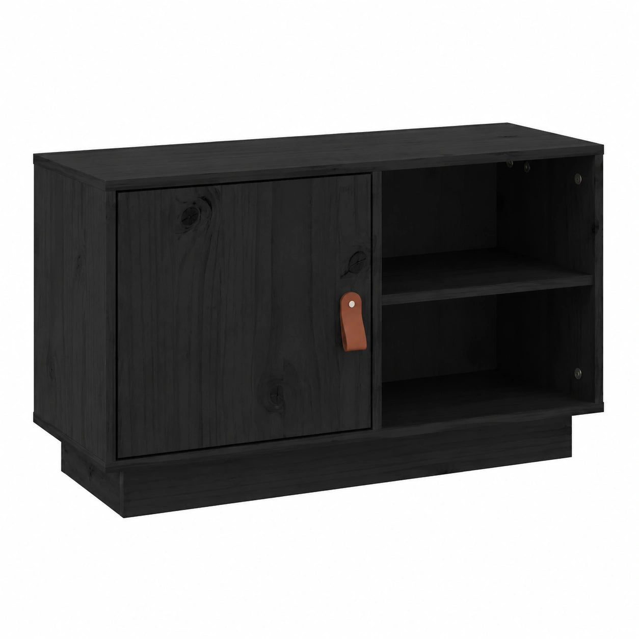 Mesa de TV de madera de pino maciza negra 70x34x40 cm