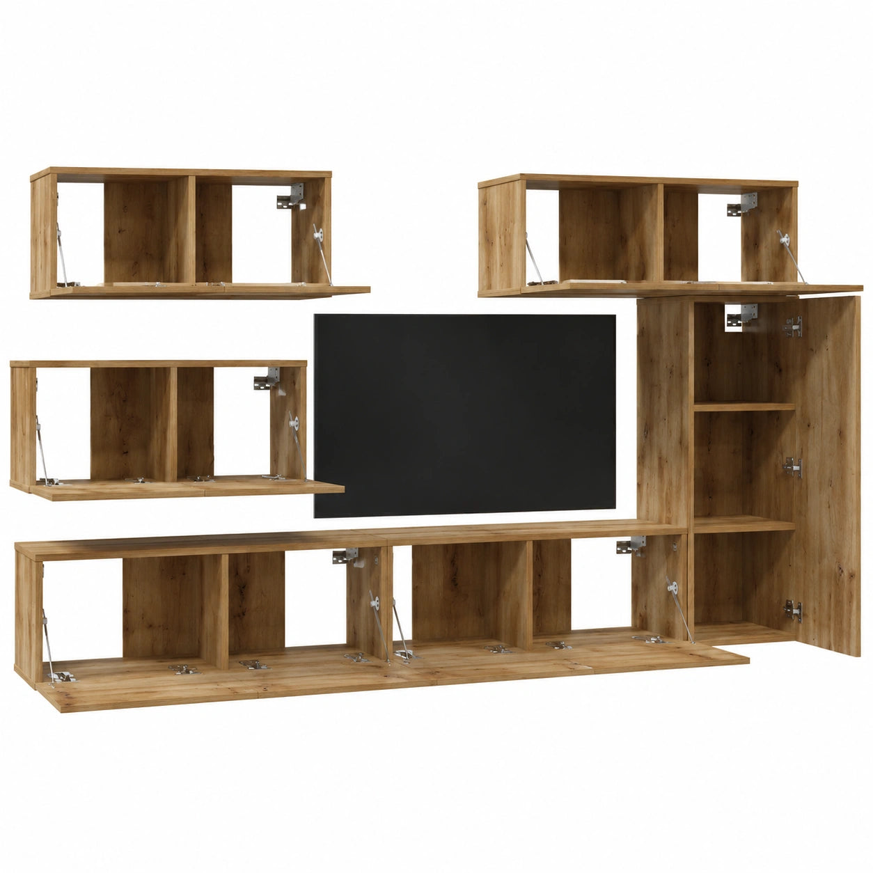 Conjunto de Muebles para TV de 6 Piezas en Roble, Estilo Moderno con Almacenamiento