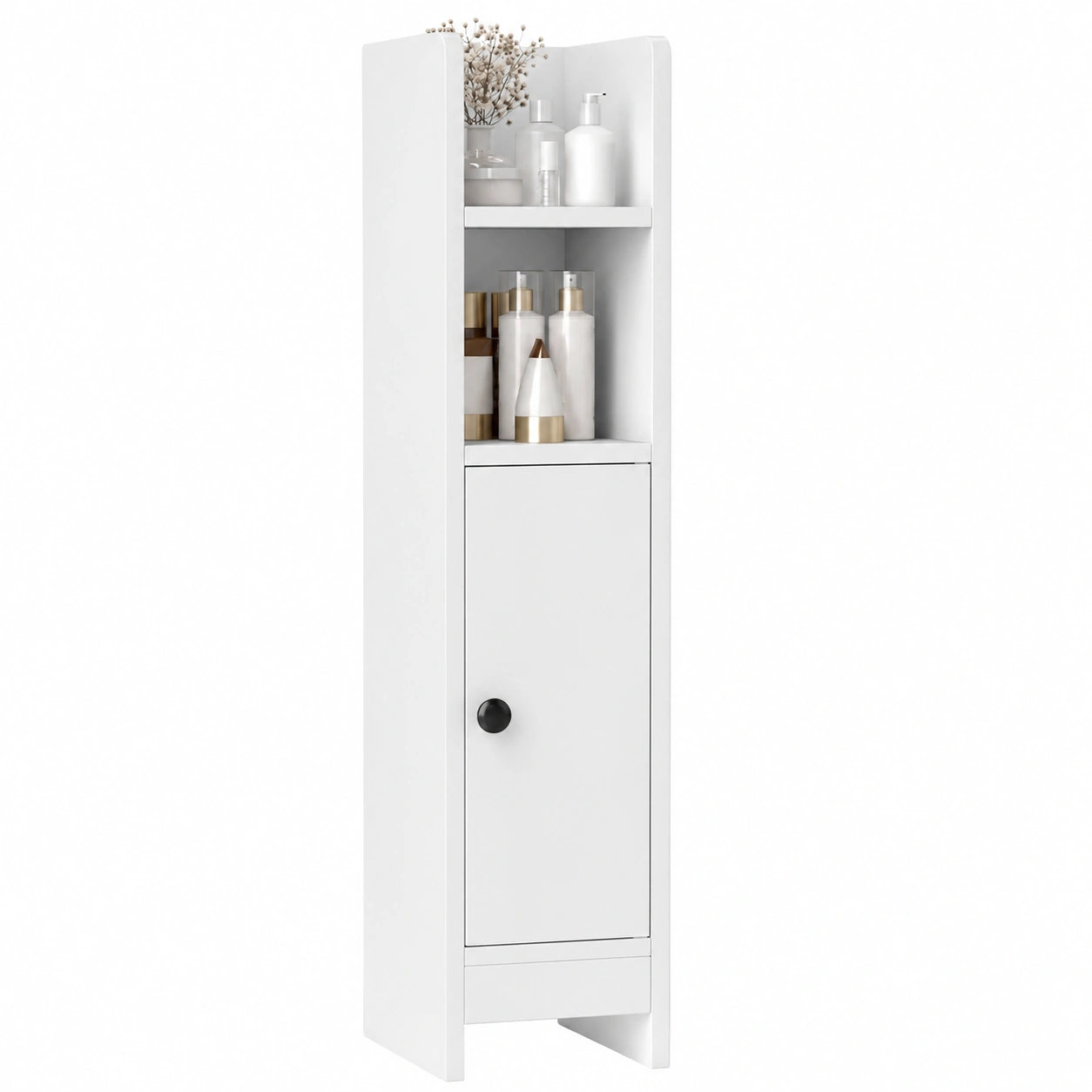 Armario Esquinero de Baño COSTWAY con Estantes Ajustables y Puerta, 20 x 18 x 80 cm, Blanco