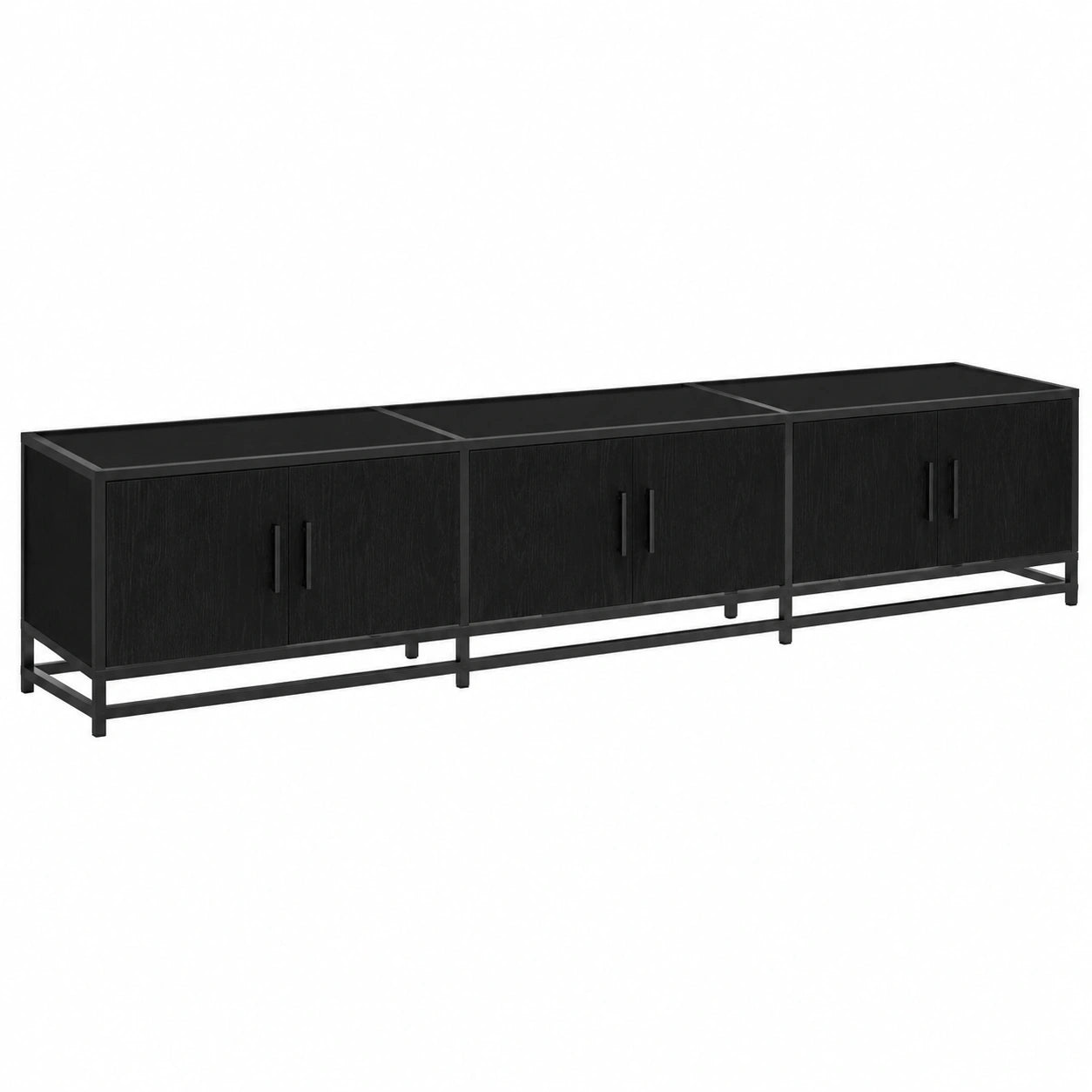Mesa de TV moderna de madera negra con 6 puertas, 210x35x41 cm, para salón