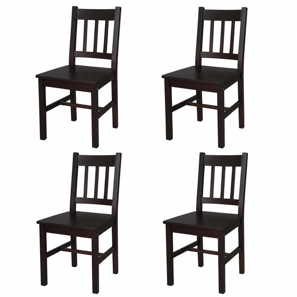 Set de 4 Sillas de Comedor Cocina de Madera de Pino Marrón Oscuro
