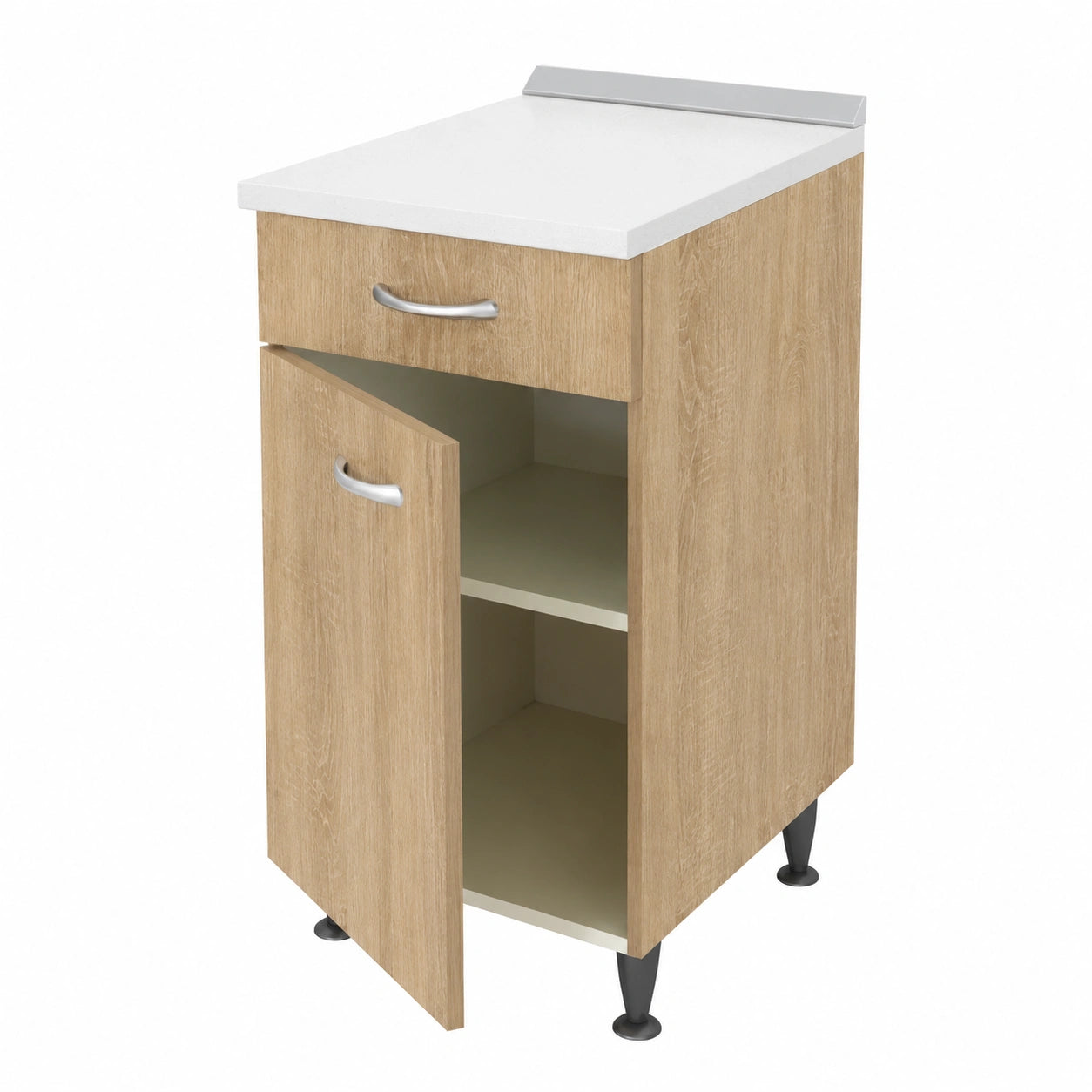 Armario de cocina modular 40 cm, puerta y cajón, encimera efecto mármol