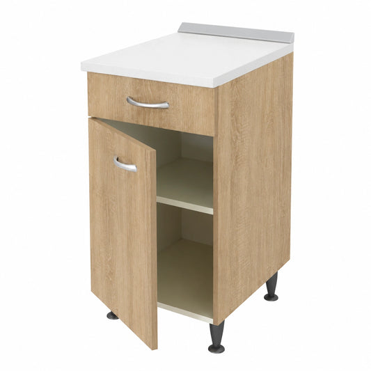 Armario de cocina modular 40 cm, puerta y cajón, encimera efecto mármol