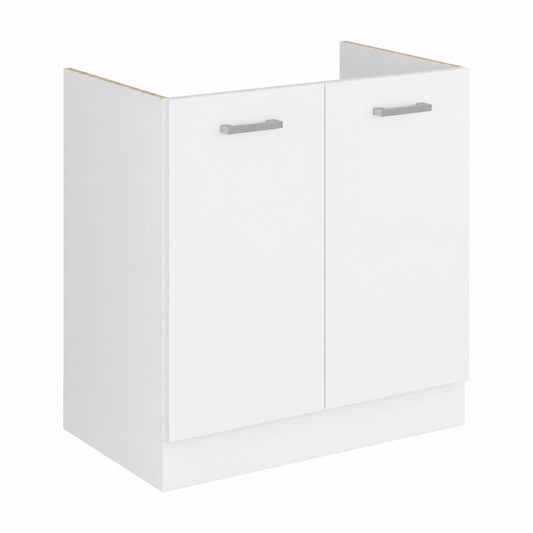 Mueble Bajo Fregadero Blanco Brillante 80cm con Puertas, Fácil Montaje