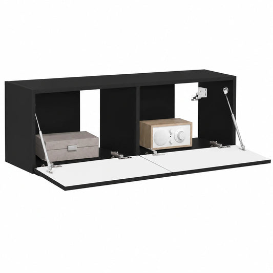 Estante de TV Negro Montado en Pared 60x31x29.5 cm para Sala Moderna