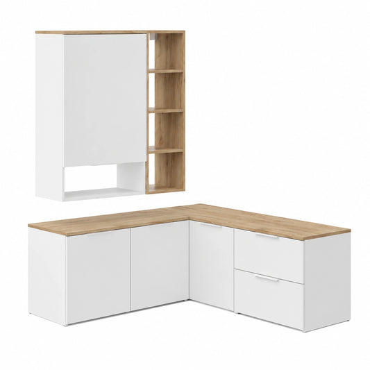 Juego de Muebles para Salón Vicco Wido, Blanco y Sonoma, 5 Piezas