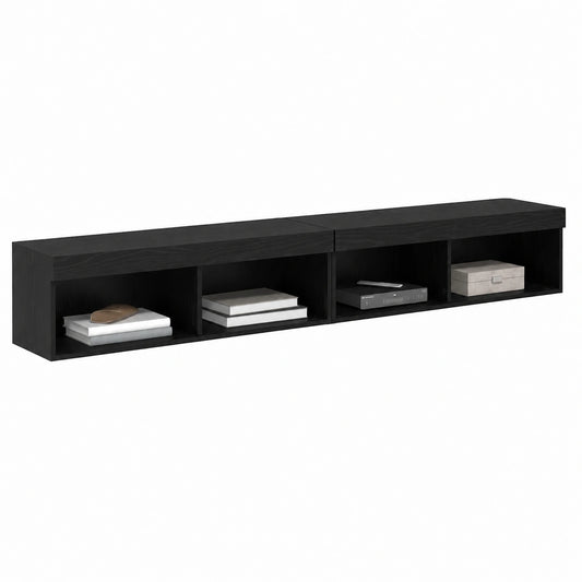 Mueble de TV Moderno con Luz LED y Almacenamiento, Roble Negro, 2 Piezas