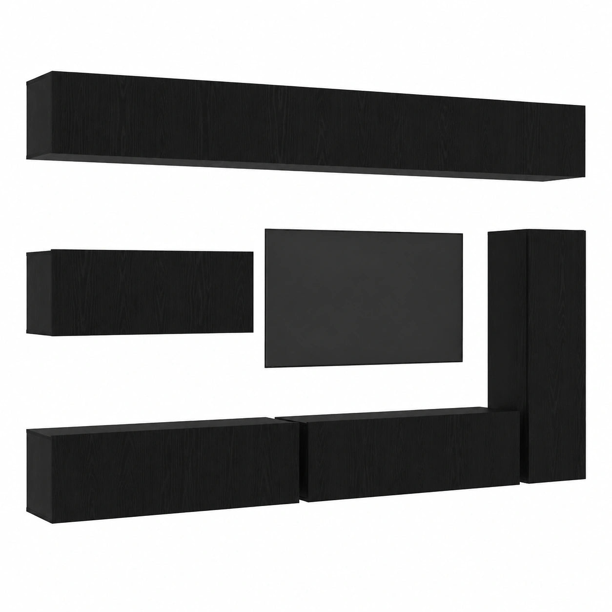 Conjunto de Muebles para TV de 7 Piezas en Roble Negro, Diseño Moderno