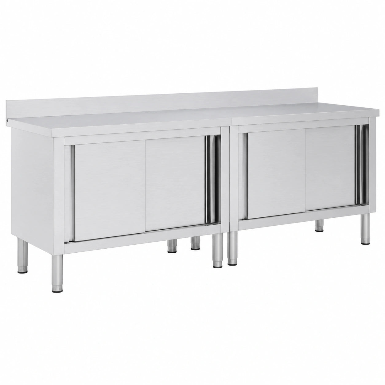 Conjunto de Dos Mesas de Acero con Puertas Corredizas para Cocina Profesional 240x50x(95-97) cm