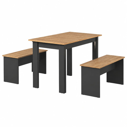Conjunto de Mesa con Bancos Vicco Sentio de Antracita y Roble, Ideal para Comedores y Cocinas Pequeñas