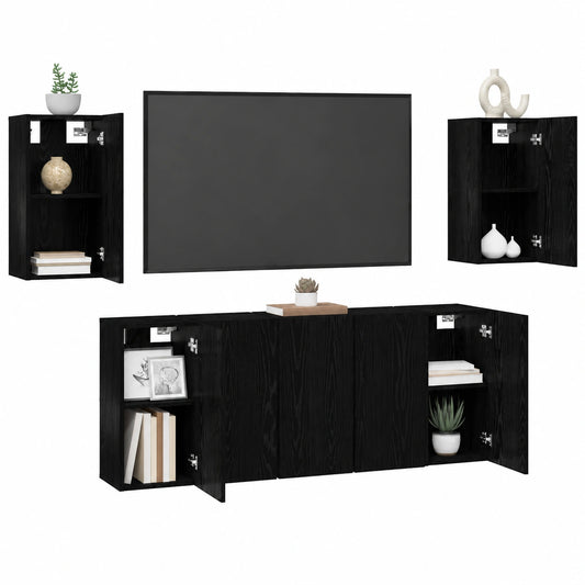 Conjunto de Muebles para TV de 7 Piezas en Roble Negro, Moderno y Compacto