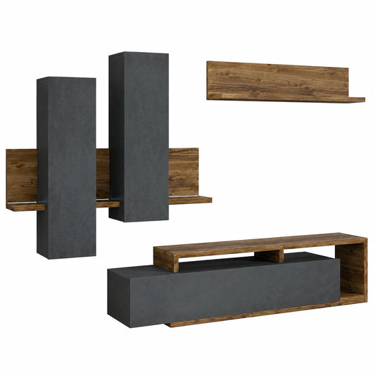 Set de Muebles de Sala con Iluminación LED, Bergamo, Gris y Roble Oscuro