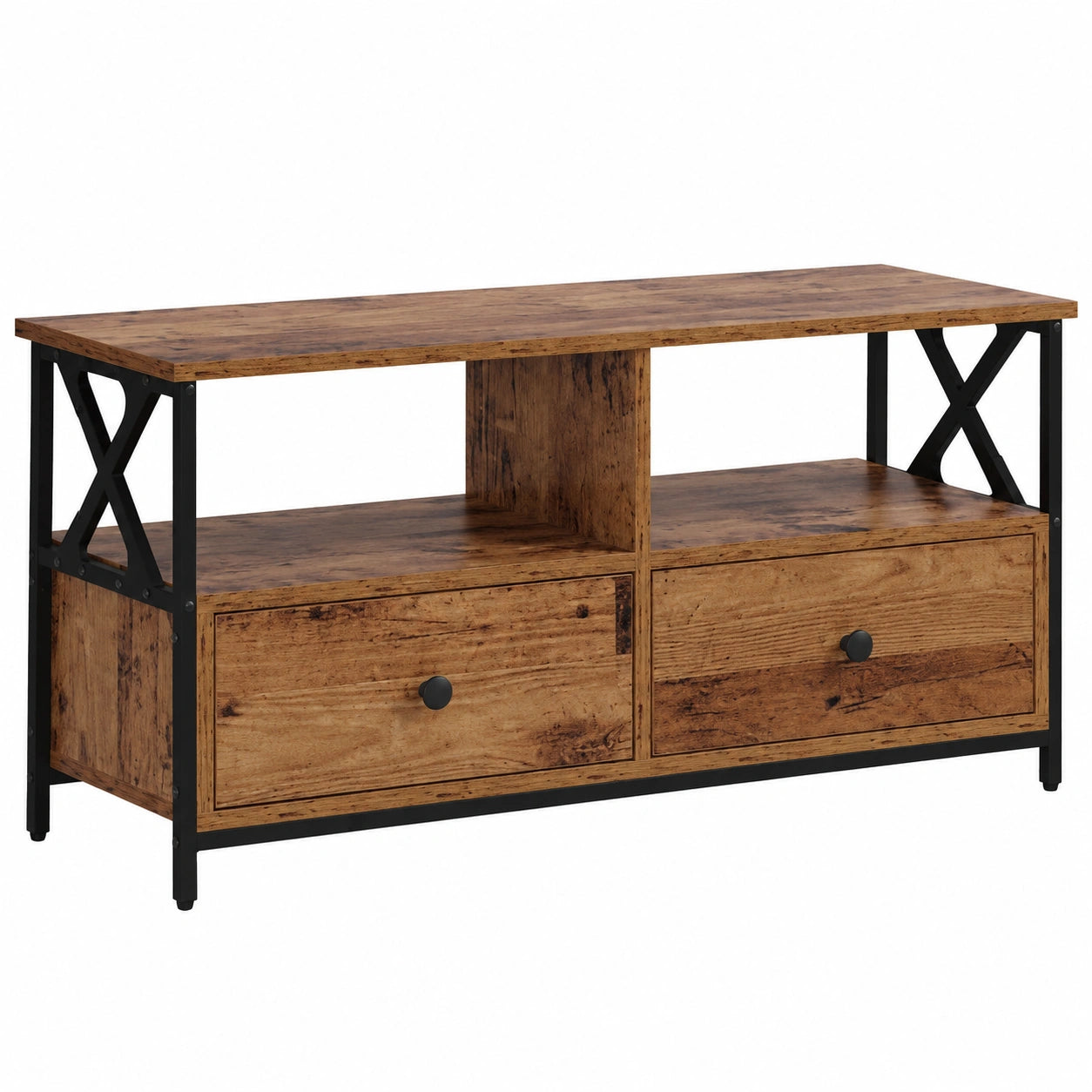 Centro de Entretenimiento Rústico de Madera y Acero para Salón, 90x33x45 cm, con Almacenamiento