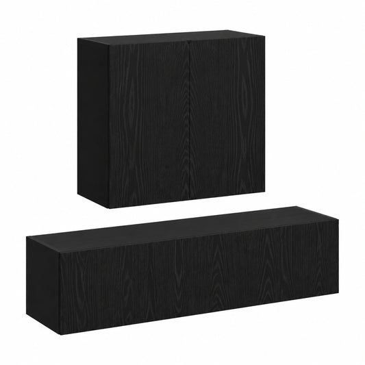 Conjunto de 4 Muebles de TV en Roble Negro, Centro de Entretenimiento de Pared para Salón y Dormitorio