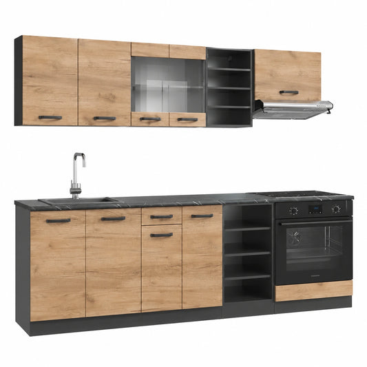 Vicco Módulo de Cocina R-Line, Roble Antracita Oro, 240 cm, Combinable con Módulos Adicionales R-Line