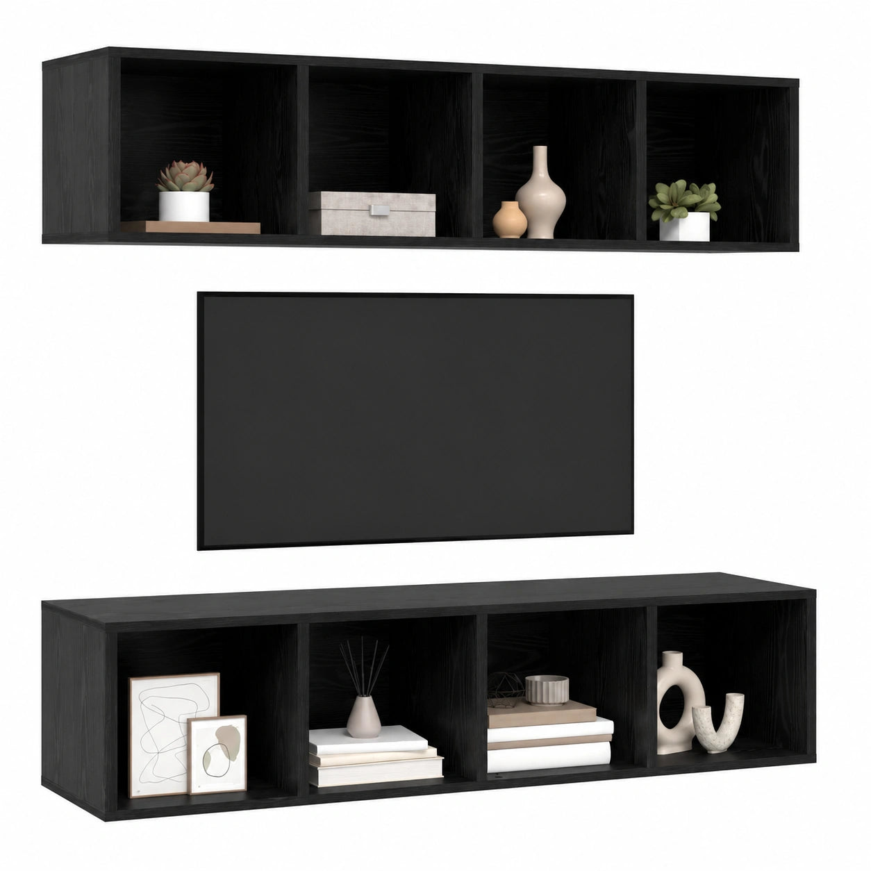 Conjunto de Muebles de TV 3 Piezas en Roble Negro, Diseño Moderno Minimalista