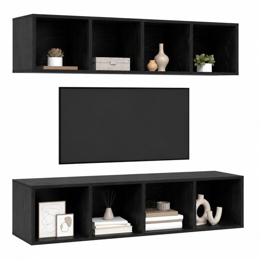 Conjunto de Muebles de TV 3 Piezas en Roble Negro, Diseño Moderno Minimalista