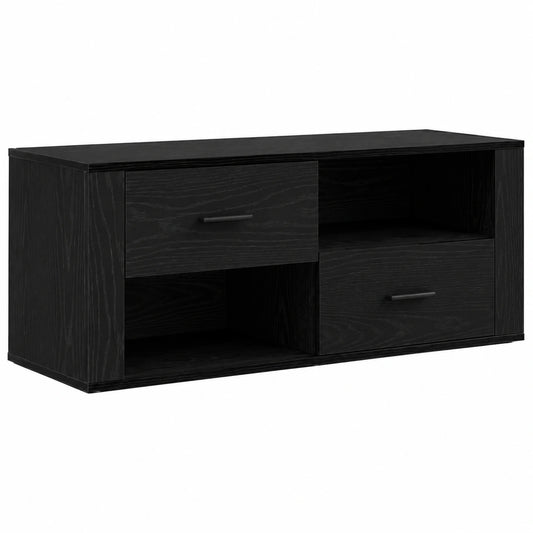 Mesa de TV de madera negra con cajón, 100x35x40 cm, para salón y dormitorio