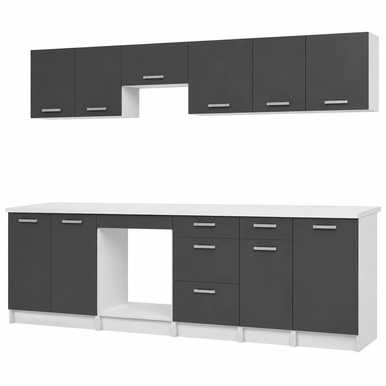 Cocina Modular Completa 300 cm, Gris Brillante y Blanco, Modelo Trattoria