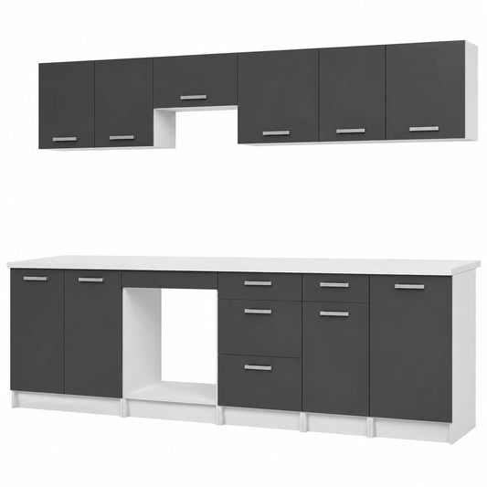 Cocina Modular Completa 300 cm, Gris Brillante y Blanco, Modelo Trattoria