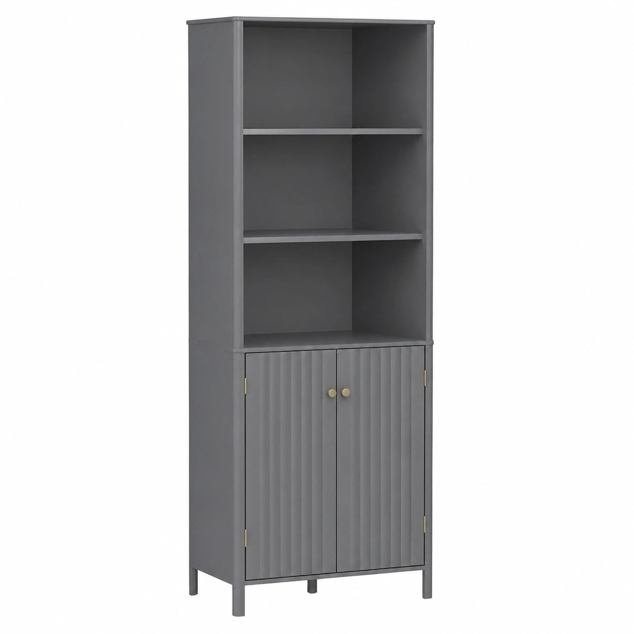 Armario Esquinero Alto COSTWAY con 5 Estantes y Puertas, Almacenamiento Ajustable para Baño y Dormitorio, Gris 32x58x172,5 cm