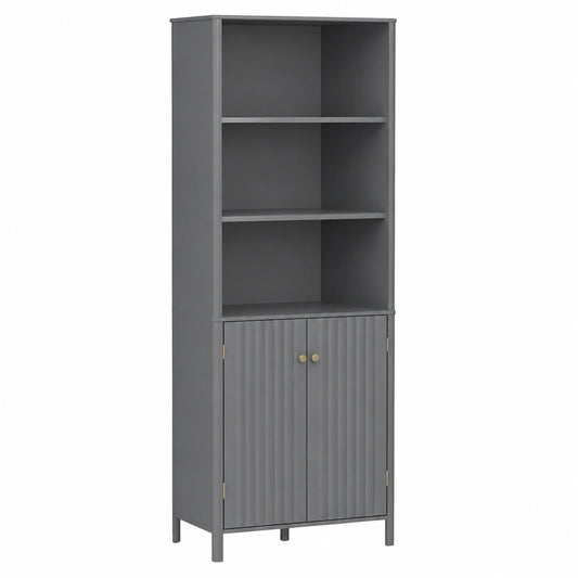 Armario Esquinero Alto COSTWAY con 5 Estantes y Puertas, Almacenamiento Ajustable para Baño y Dormitorio, Gris 32x58x172,5 cm