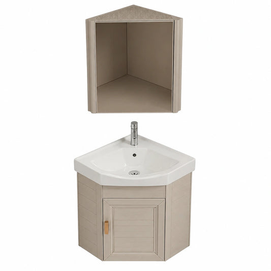 Conjunto de Mueble de Baño Esquinero Flotante con Almacenamiento, Lavabo y Espejo para Baños Pequeños