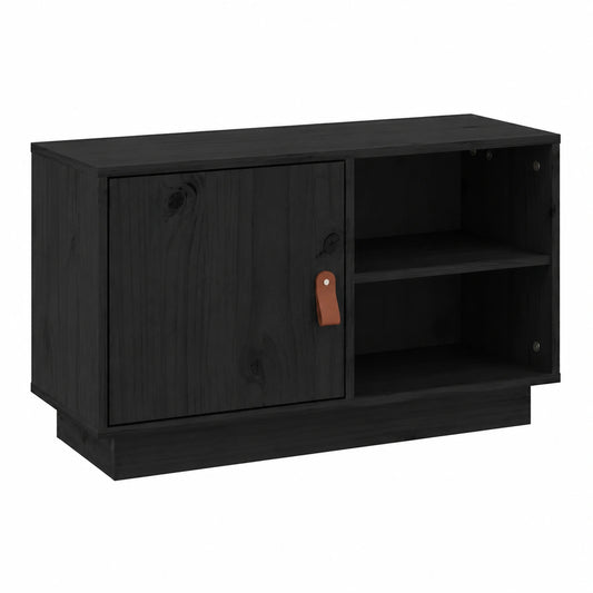 Mesa de TV de madera de pino maciza negra 70x34x40 cm