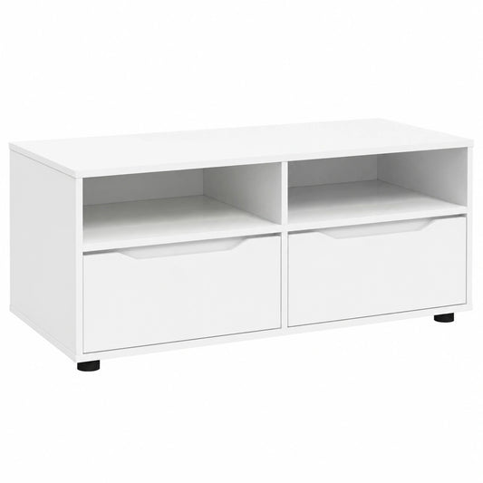 Soporte de TV moderno blanco brillante con almacenamiento, madera, 100x48x43 cm