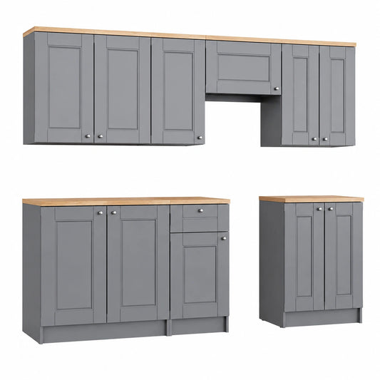 Cocina Modular Vicco Bergamo, Gris Oscuro, 240 cm, Personalizable