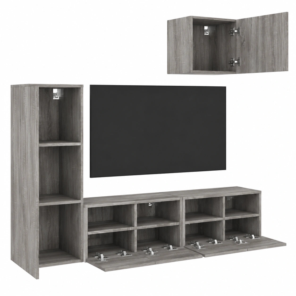 Conjunto de 4 Estantes de Pared de Madera Sonoma, Centro de Entretenimiento Moderno para Salón y Dormitorio, Duradero y Resistente a la Humedad