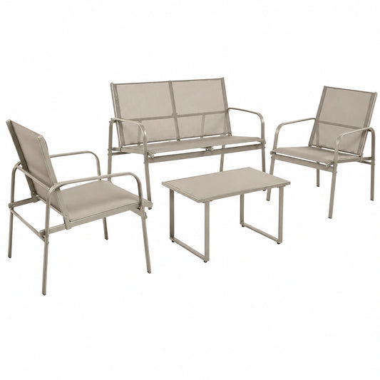 Set de Muebles de Jardín 4 Piezas: Sofá, 2 Sillones y Mesa de Centro para Terraza o Balcón