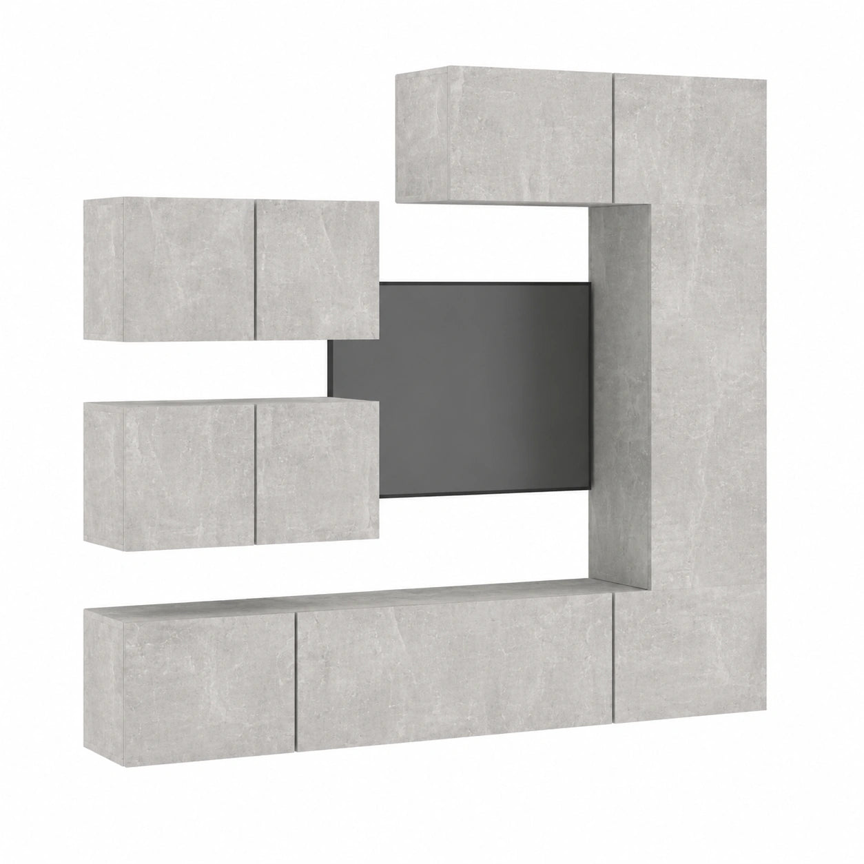 Centro de entretenimiento moderno en gris hormigón, juego de 6 muebles de pared para sala de estar y dormitorio