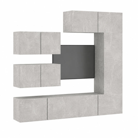 Centro de entretenimiento moderno en gris hormigón, juego de 6 muebles de pared para sala de estar y dormitorio