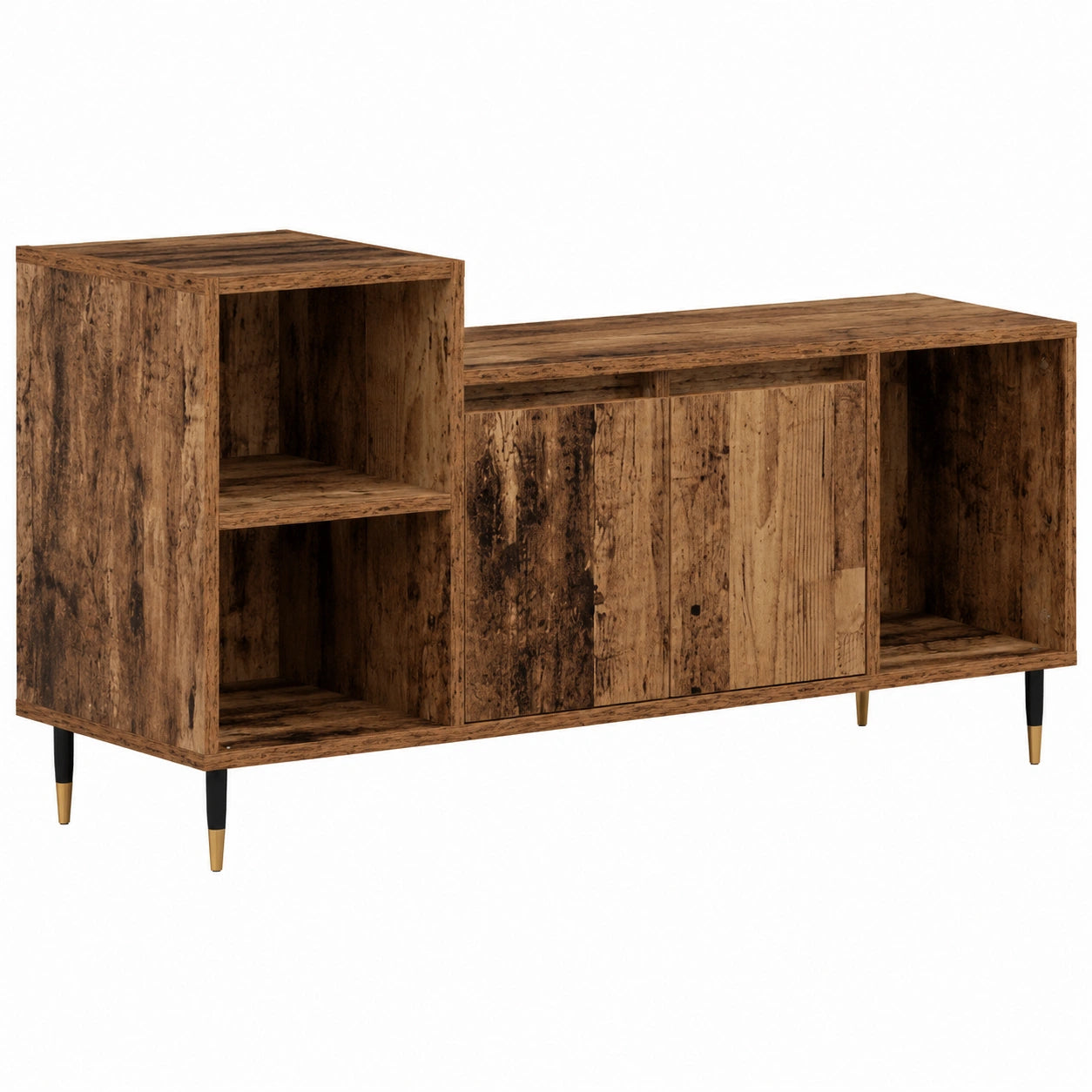 Mesa de TV de Madera Reciclada con Puertas y Estantes, 100 x 35 x 55 cm para Salón y Dormitorio