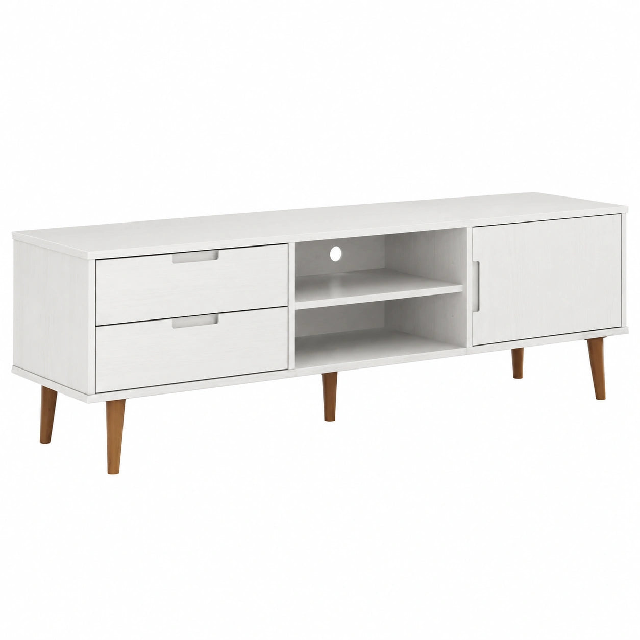 Mueble de TV de Madera de Pino Blanco, 158x40x49 cm