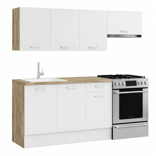 Conjunto de Cocina SUBTIL 180 cm Blanco y Madera con Encimera