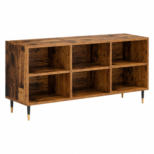 Mesa de TV rústica de madera con 6 estantes, 103,5 x 30 x 50 cm, soporte estable para salón moderno