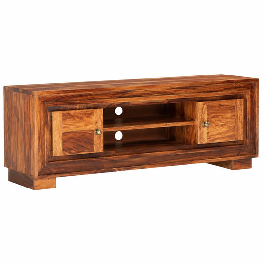 Mesa de TV de Madera Maciza de Acacia con Puertas y Estantes, 118x30x40 cm, Marrón