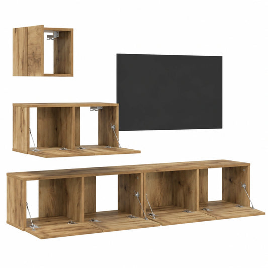 Conjunto de Mueble TV 4 Piezas Roble, Almacenamiento Elegante para Salón