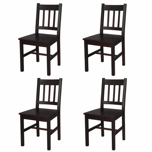 Set de 4 Sillas de Comedor Cocina de Madera de Pino Marrón Oscuro
