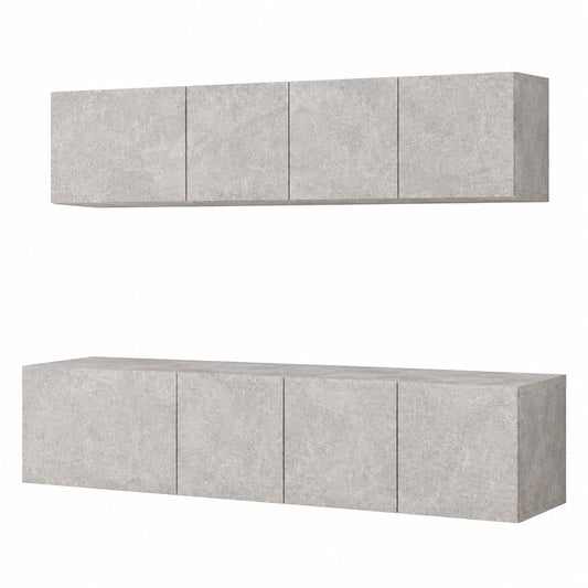 Conjunto de Muebles para TV de 4 Piezas, Salón Moderno en Madera Gris y Efecto Hormigón