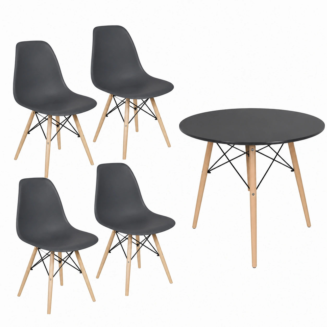 Set de Mesa y 4 Sillas Negras para Comedor u Oficina con Detalles en Madera