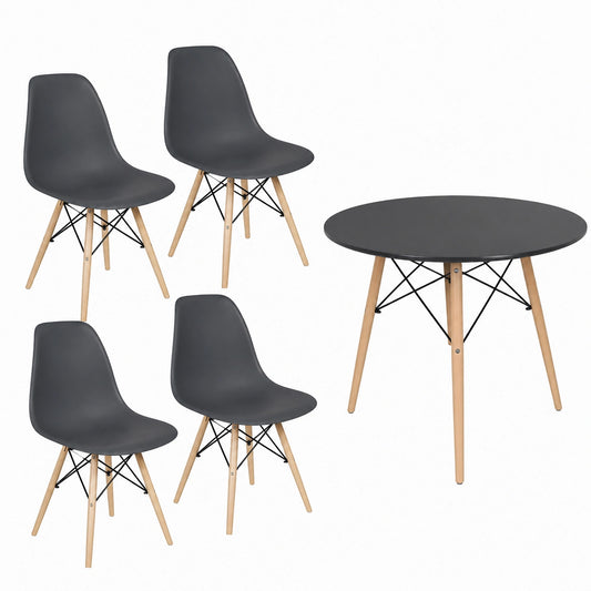 Set de Mesa y 4 Sillas Negras para Comedor u Oficina con Detalles en Madera